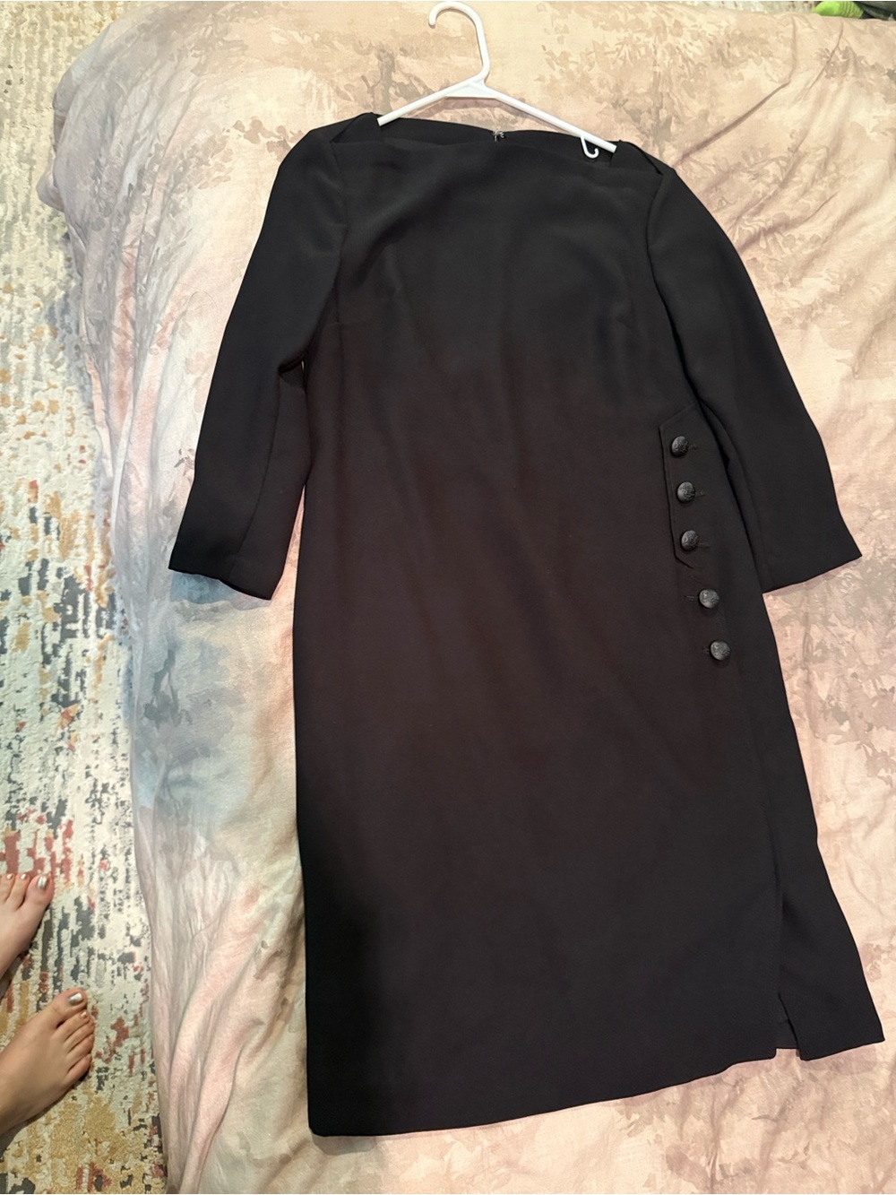Banana Republic Black Long-Sleeve Sheath Dress with Side Button Detail